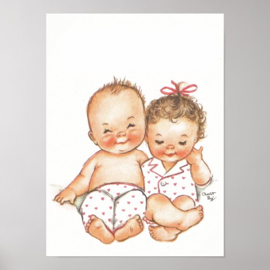 ヴィンテージ少年と少女ベビー ポスター (正面)
