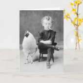 ヴィンテージ少年喫煙チキンの隣に座る カード (黄色い花)