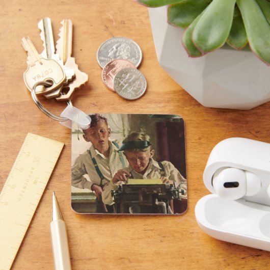 ヴィンテージ少年新聞記者 キーホルダー (デスク)