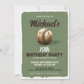 ヴィンテージ少年緑スポーツ野球誕生日会 招待状 (正面)