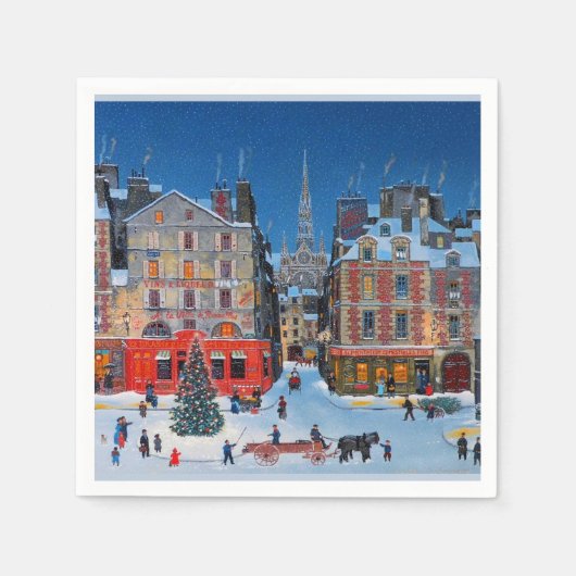 ヴィンテージ屋外クリスマスシーン スタンダードカクテルナプキン (正面)
