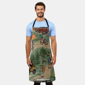 ヴィンテージ屋外パターン:ハイカー、自転車 エプロン (着用した状態)