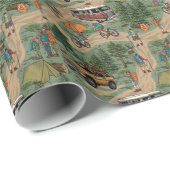 ヴィンテージ屋外パターン：ハイカー、自転車 ラッピングペーパー (ロールコーナー)