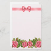 ヴィンテージ屋根裏バラ&ピンクリボン&ボウ 便箋 (正面/裏面)