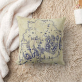 ヴィンテージ山デザートアイランドMNマップブルーティーステイン クッション (ブランケット)