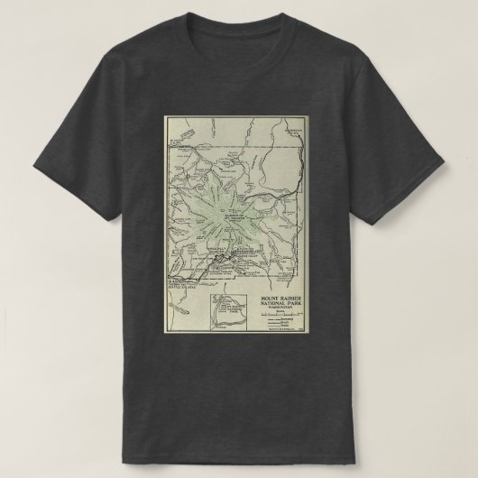 ヴィンテージ山レイニエ国立公園の地図1919 Tシャツ (デザイン正面)