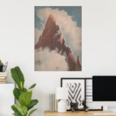 ヴィンテージ山景雲雪ユニーク ポスター (ホームオフィス)