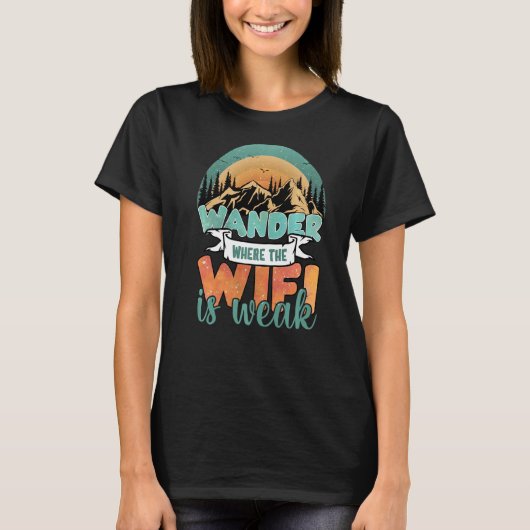 ヴィンテージ山歩き回る場所Wifi弱いカムピン Tシャツ (正面)