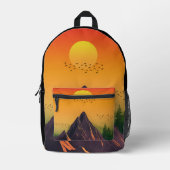 ヴィンテージ山自然夕日 プリントバックパック (正面)
