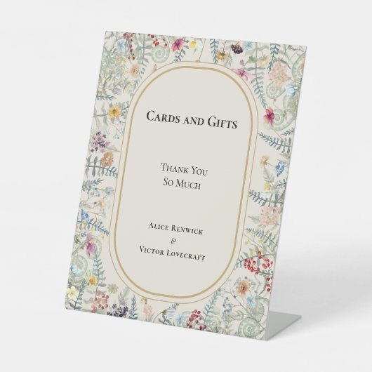 ヴィンテージ山花シダの結婚式のカードとギフト 台座サイン (正面)