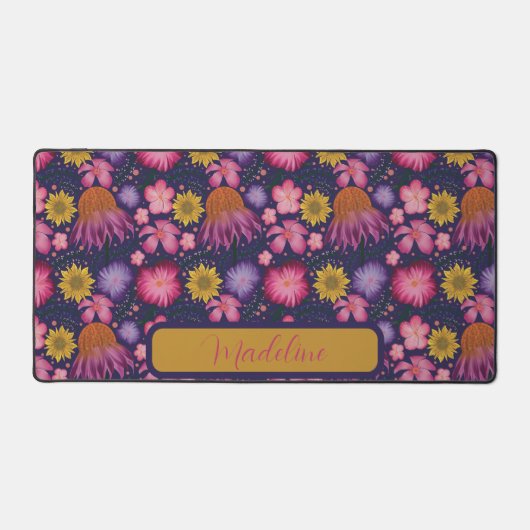 ヴィンテージ山花紫色の花柄 デスクマット (正面)