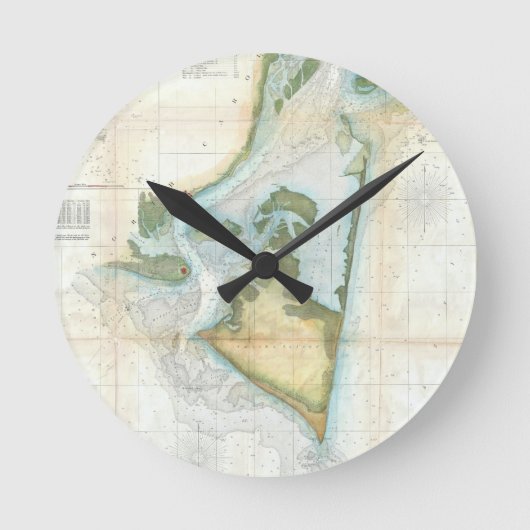 ヴィンテージ岬恐怖地図（1857年） ラウンド壁時計 (正面)