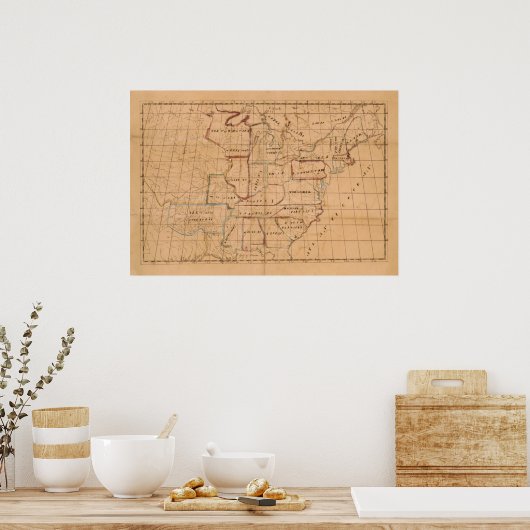 ヴィンテージ州の原稿統一された地図(1820年) ポスター (キッチン)
