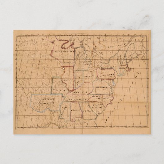ヴィンテージ州の原稿統一された地図(1820年) ポストカード (正面)