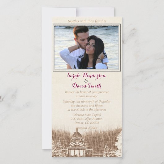 ヴィンテージ州キャピトルプライド結婚式招待状 (正面)