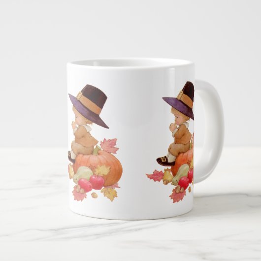 ヴィンテージ巡礼少年祈ズオンパンプキン ジャンボコーヒーマグカップ (正面右)