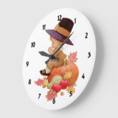 ヴィンテージ巡礼少年祈ズオンパンプキン ラージ壁時計 (傾斜)