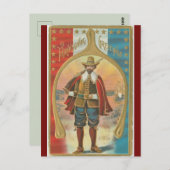 ヴィンテージ巡礼者とウィッシュボーン感謝祭 ポストカード (正面/裏面)