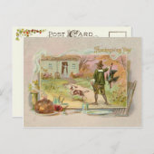 ヴィンテージ巡礼者と感謝祭ディナー シーズンポストカード (正面/裏面)