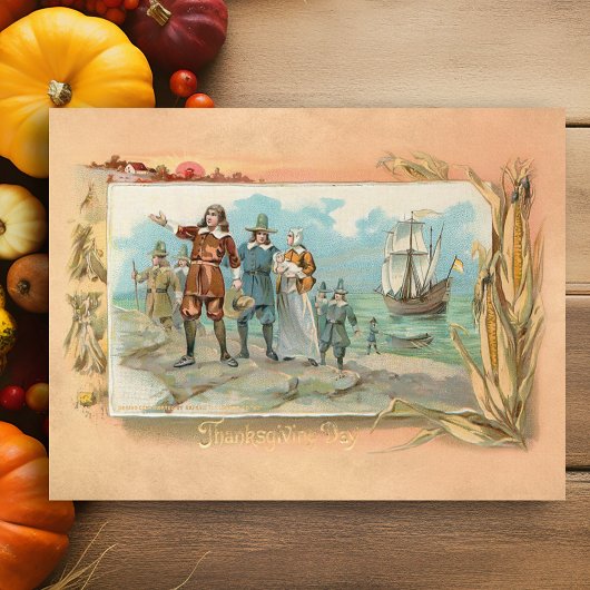 ヴィンテージ巡礼者ランディングアットプリマス・ロック ポストカード