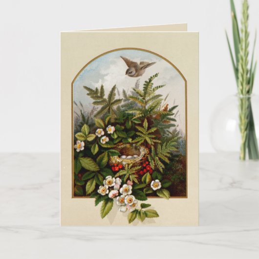 ヴィンテージ巣付き鳥 カード (正面)
