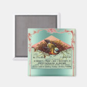 ヴィンテージ巣鳥ピンクティール(緑がかった色)かわいいエレガント マグネット (正面/裏面)