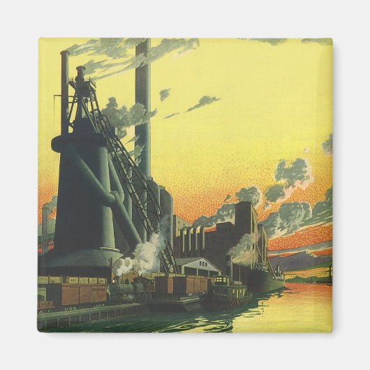 ヴィンテージ工場、波止場製造 マグネット (正面)