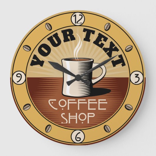 ヴィンテージ工芸品スタイルコーヒーショップ ラージ壁時計 (正面)