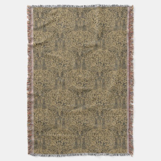 ヴィンテージ工芸品スタイル鳥図柄 スローブランケット (正面縦)