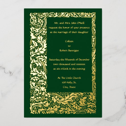 ヴィンテージ工芸品縁ど結婚の葉 箔招待状 (正面)