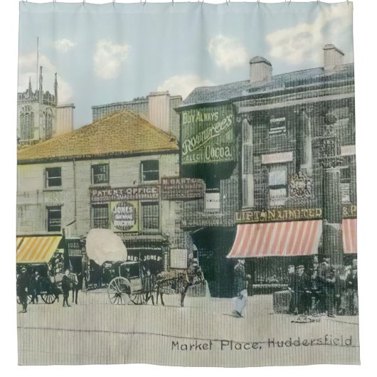 ヴィンテージ市場シーン – Huddersfield Marketplace シャワーカーテン (正面)