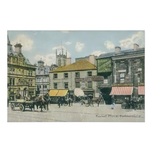 ヴィンテージ市場シーン – Huddersfield Marketplace ポスター (正面)