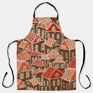 ヴィンテージ市建物のシームレスなパターン エプロン