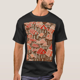 ヴィンテージ市建物のシームレスなパターン Tシャツ
