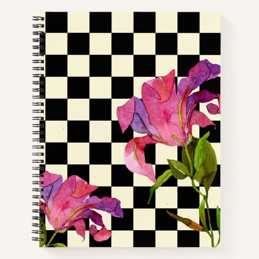 ヴィンテージ市松模様にカラーフローラ手帳 ノートブック (正面)