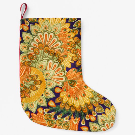 ヴィンテージ布パターン：クローズアップテクスチャ スモールクリスマスストッキング (正面)