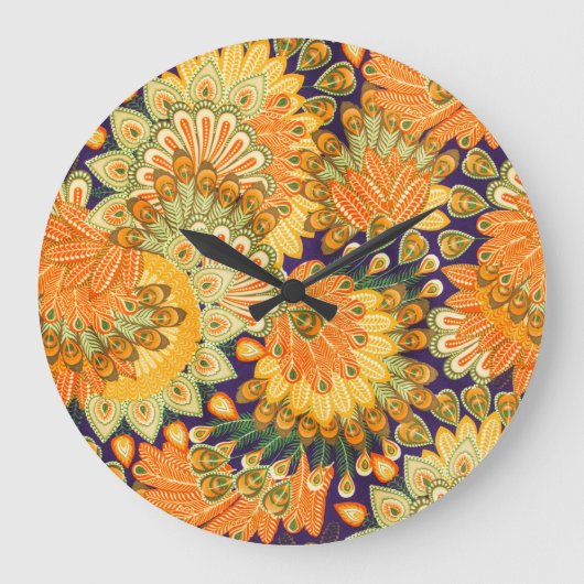 ヴィンテージ布パターン：クローズアップテクスチャ ラージ壁時計 (正面)