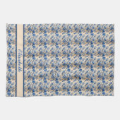 ヴィンテージ布フランスブルーフラワー | お名前 キッチンタオル (横)