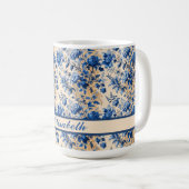 ヴィンテージ布フランスブルーフラワー | お名前 コーヒーマグカップ (正面右)