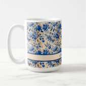 ヴィンテージ布フランスブルーフラワー | お名前 コーヒーマグカップ (左)