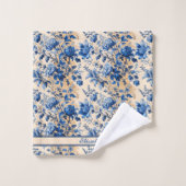 ヴィンテージ布フランスブルーフラワー | お名前 バスタオルセット (ウォッシュタオル)