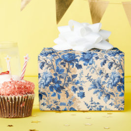 ヴィンテージ布フランスブルーフラワー | お名前 ラッピングペーパー