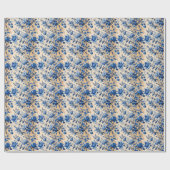 ヴィンテージ布フランスブルーフラワー | お名前 ラッピングペーパー (フラット)