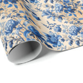 ヴィンテージ布フランスブルーフラワー | お名前 ラッピングペーパー (ロールコーナー)