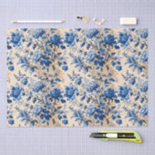 ヴィンテージ布フランスブルーフラワー | お名前 薄葉紙 (クラフト)