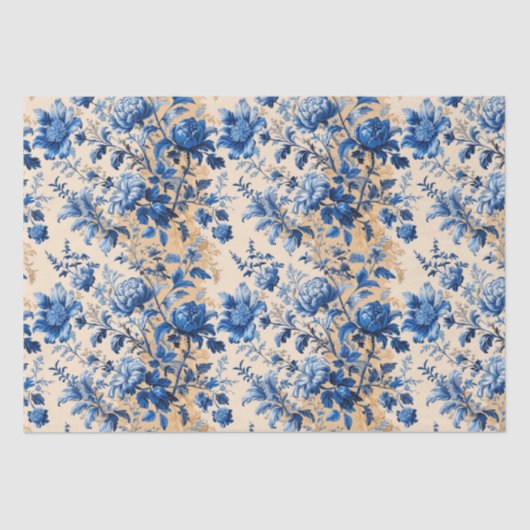 ヴィンテージ布フランスブルーフラワー | お名前 薄葉紙 (正面)