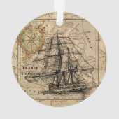 ヴィンテージ帆船と旧ヨーロッパ地図 オーナメント (裏面)
