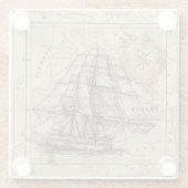 ヴィンテージ帆船と旧ヨーロッパ地図 ガラスコースター (裏面)