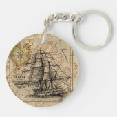 ヴィンテージ帆船と旧ヨーロッパ地図 キーホルダー (裏面)