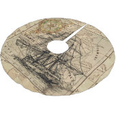 ヴィンテージ帆船と旧ヨーロッパ地図 ブラッシュドポリエステルツリースカート (アングル)